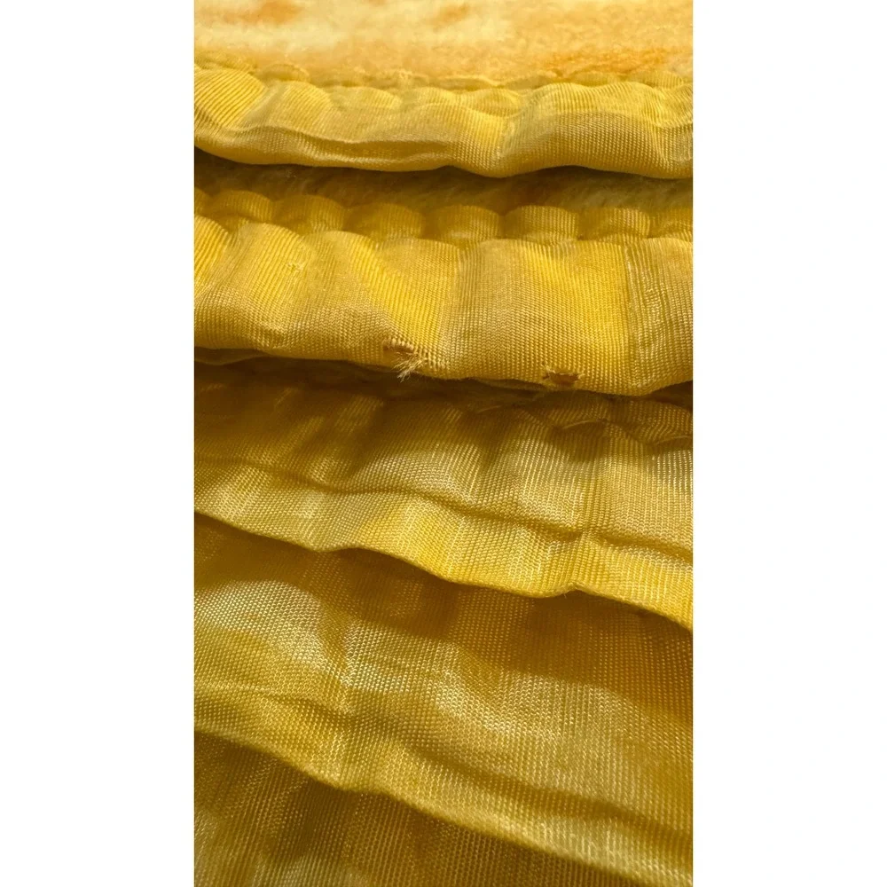 Vintage Yellow Orange‎ Floral Acrylic Damask Blanket Satin Trim Retro 70s 54x70